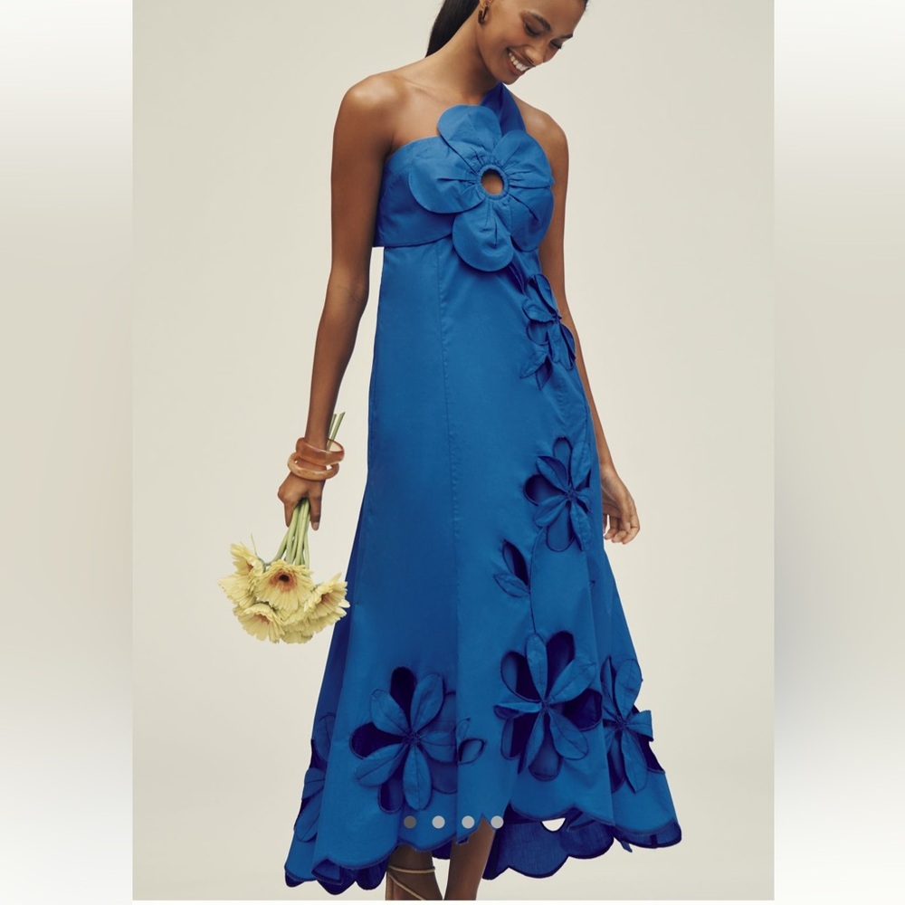 Anthropologie Blue Asymmetrical Ruffled Sundress